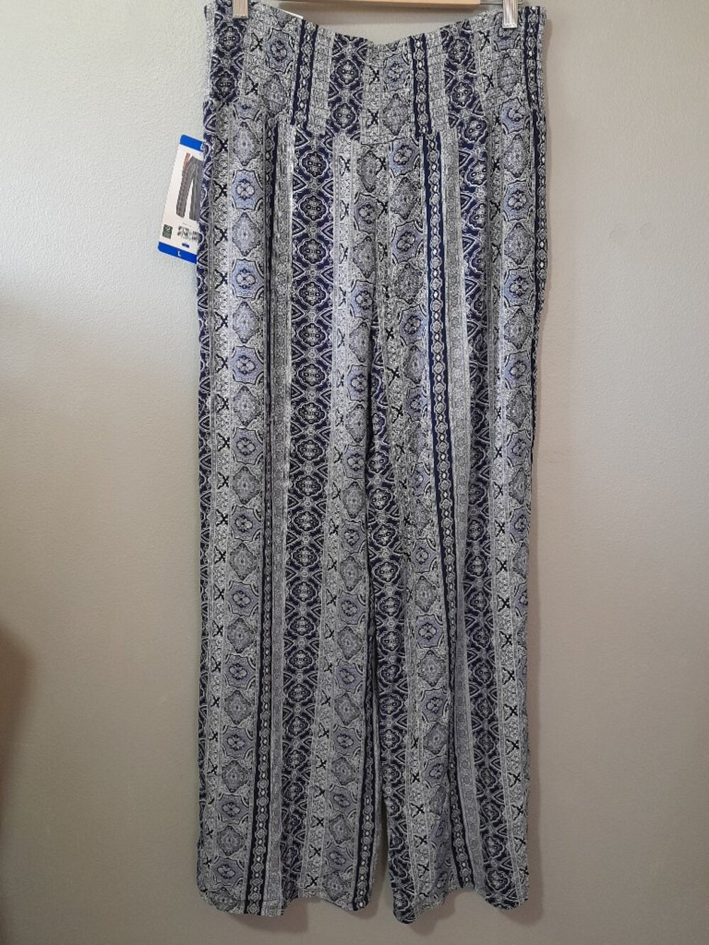 Three Dots Boho Pull On Wide Leg Flowy Blue Casual Rayon Pants Size Large - Picture 6 of 9